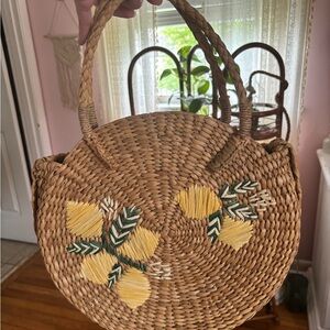 J. Jill Handwoven Straw Tote Bag with Lemon Design